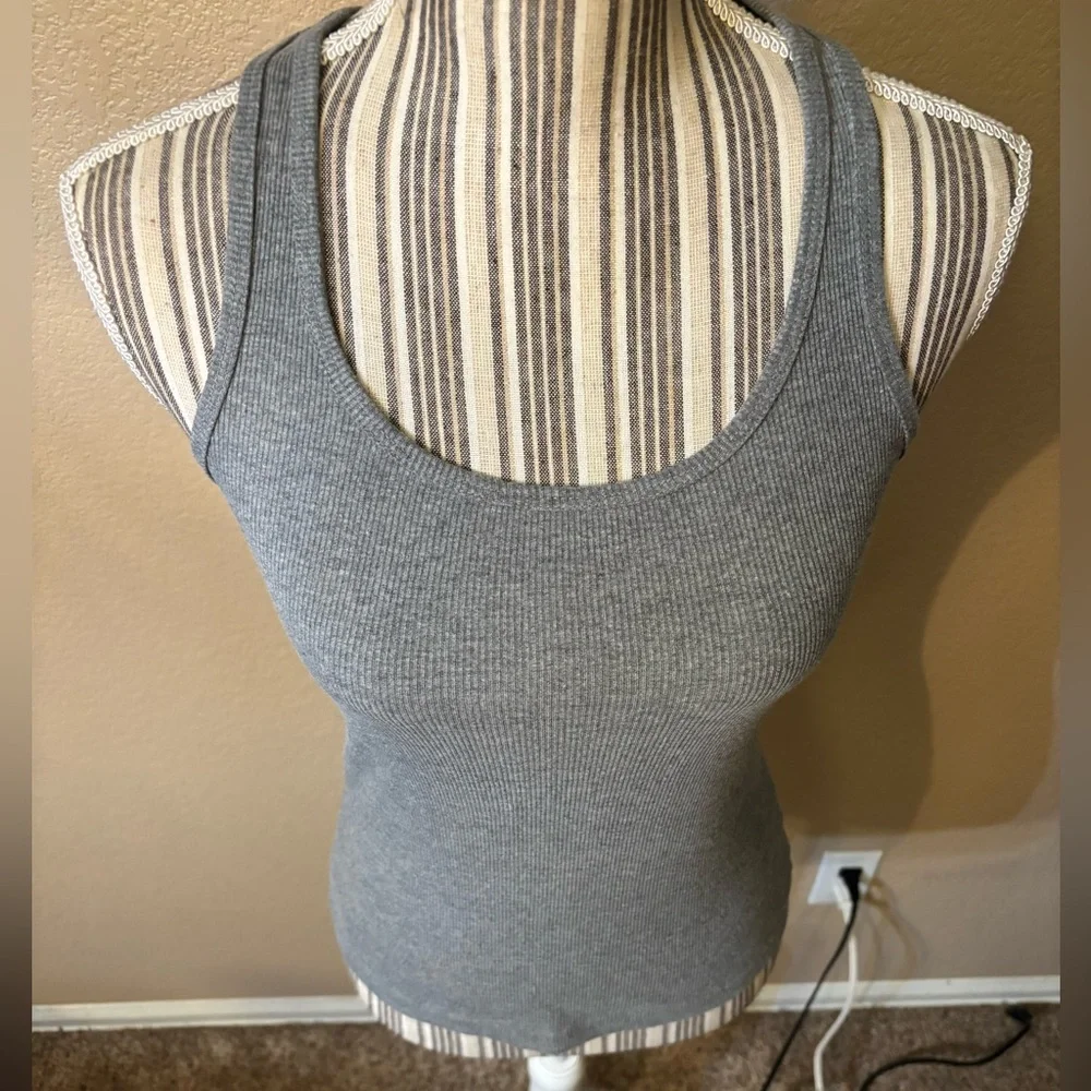 Wild Fable Tank Top Small Gray Ribbed Scoop Neck Racerback Cotton Stretch - Picture 2 of 12